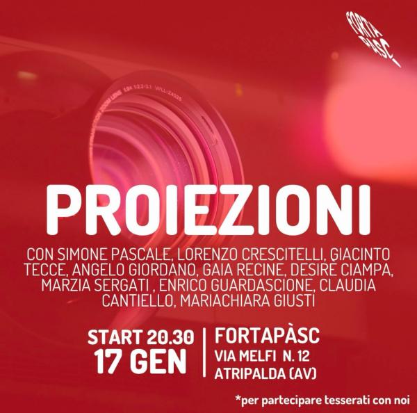 PROIEZIONI - Con Simone Pascale, Lorenzo Crescitelli, Giacinto Tecce, Angelo Giordano, Gaia Recine, Desire Ciampa, Marzia Sergati, Enrico Guardascione, Claudia Cantiello, Mariachiara Giusti.