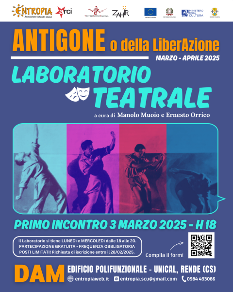 “Antigone o della LiberAzione”, laboratorio teatrale a cura di Manolo Muoio e Ernesto Orrico