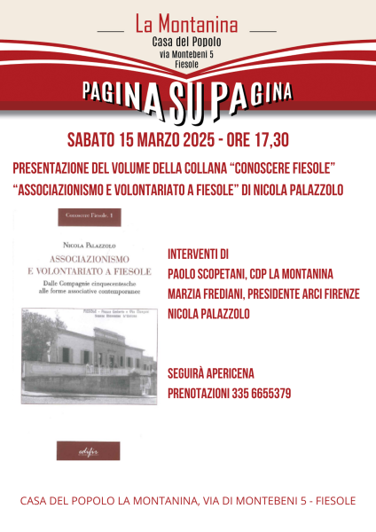 Sabato 15 Marzo ore 17,30 - presentazione del libro Associazionismo e Volontariato a Fiesole