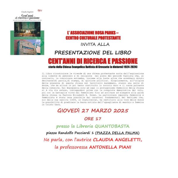 𝐋'𝐚𝐬𝐬𝐨𝐜𝐢𝐚𝐳𝐢𝐨𝐧𝐞 𝐑𝐨𝐬𝐚 𝐏𝐚𝐫𝐤𝐬 - "𝐂𝐞𝐧𝐭’𝐚𝐧𝐧𝐢 𝐝𝐢 𝐫𝐢𝐜𝐞𝐫𝐜𝐚 𝐞 𝐩𝐚𝐬𝐬𝐢𝐨𝐧𝐞. 𝐒𝐭𝐨𝐫𝐢𝐚 𝐝𝐞𝐥𝐥𝐚 𝐂𝐡𝐢𝐞𝐬𝐚 𝐄𝐯𝐚𝐧𝐠𝐞𝐥𝐢𝐜𝐚 𝐁𝐚𝐭𝐭𝐢𝐬𝐭𝐚 𝐝𝐢 𝐆𝐫𝐨𝐬𝐬𝐞𝐭𝐨 (𝐞 𝐝𝐢𝐧𝐭𝐨𝐫𝐧𝐢) 𝟏𝟗𝟐𝟒-𝟐𝟎𝟐𝟒" 𝐝𝐢 𝐂𝐥𝐚𝐮𝐝𝐢𝐚 𝐀𝐧𝐠𝐞𝐥𝐞𝐭𝐭𝐢.