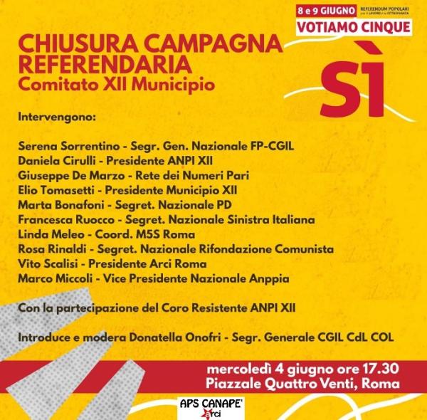 Chiusura unitaria campagna referendaria municipio Roma XII
