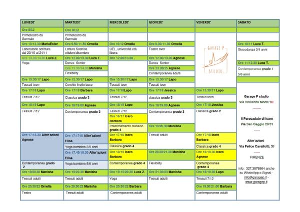 PROGRAMMA COMPLETO CORSI GARAGE P STUDIO-ANNO 2025-2026