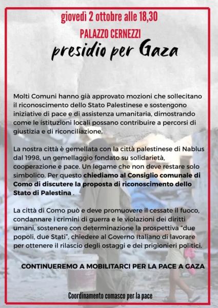 Riconoscere lo Stato di Palestina e sostenere Nablus città gemellata con Como