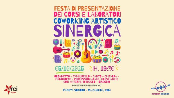 Festa di apertura del Coworking artistico "𝐒𝐢𝐧𝐞𝐫𝐠𝐢𝐜𝐚": concerti e presentazione corsi live