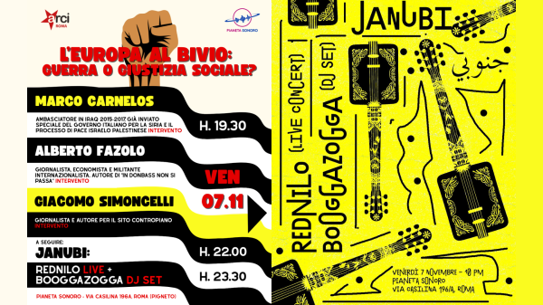 ✊ L'Europa al bivio: guerra o giustizia sociale? (Talk) + JANUBI (Rednilo Live + BooggaZogga Dj Set) / 07.11 @PianetaSonoro