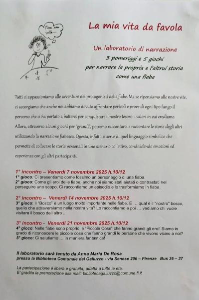 LA MIA VITA DA FAVOLA .Laboratorio di narrazione. Venerdì- 7-14-21 -Novembre. h:10.00-12.00