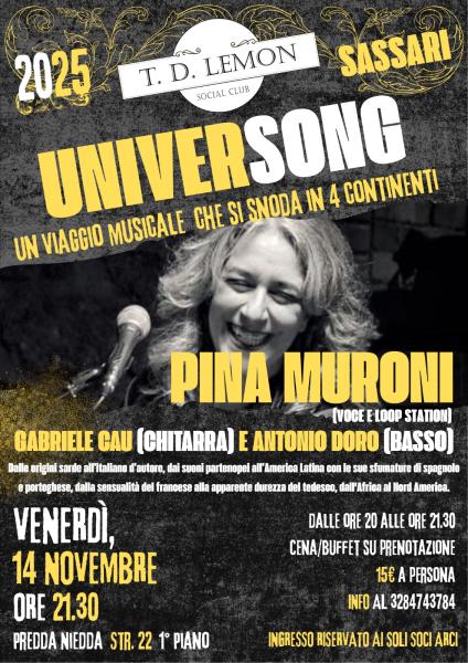 UNIVERSONG - VIAGGIO MUSICALE IN 4 CONTINENTI CON PINA MURONI TRIO