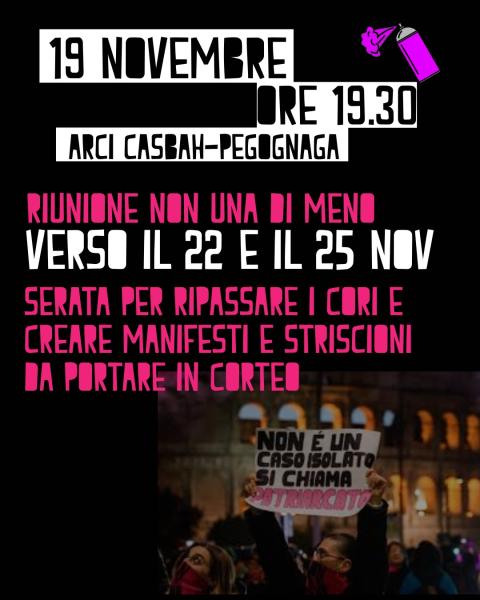 Riunione "Non Una Di Meno": verso il 22 e il 25 novembre