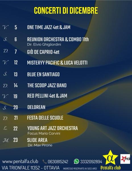 I concerti di dicembre al Pentalfa Club