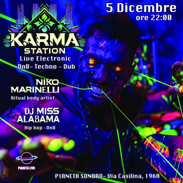 𝗞𝗮𝗿𝗺𝗮 𝗦𝘁𝗮𝘁𝗶𝗼𝗻 Live + 𝗡𝗶𝗸𝗼 𝗠𝗮𝗿𝗶𝗻𝗲𝗹𝗹𝗶 Body Art Performance + 𝗠𝗶𝘀𝘀 𝗔𝗹𝗮𝗯𝗮𝗺𝗮 Dj Set