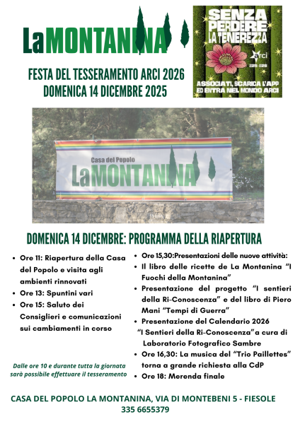 La Montanina riapre Domenica 14 Dicembre
