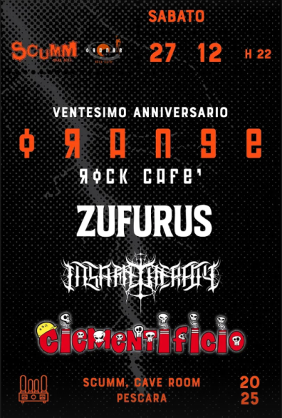Orange Rock Cafè Party! Zufurus, Ciementificio, Insane Therapy Live @ Scumm Cave Room  Sab 27/12