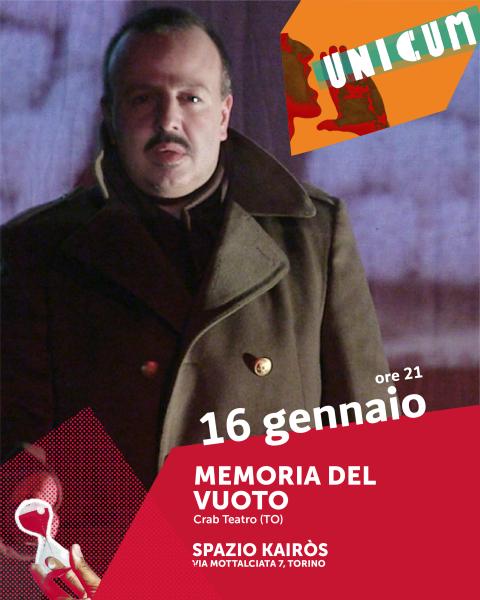 "Memoria del vuoto" dal romanzo di Marcello Fois a Spazio Kairòs il 16/01 alle ore 21