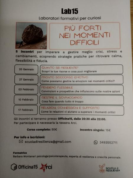 LAB15 "Più Forti Nei Momenti Difficili" PRONTO SOCCORSO EMOTIVO