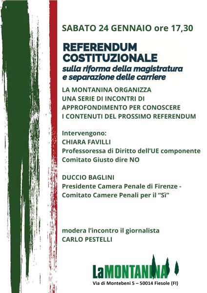 CdP La Montanina - Sabato 24 Gennaio ore 17,30 Un incontro sul Referendum Costituzionale sulla Riforma della Magistratura e sulla separazione delle carriere