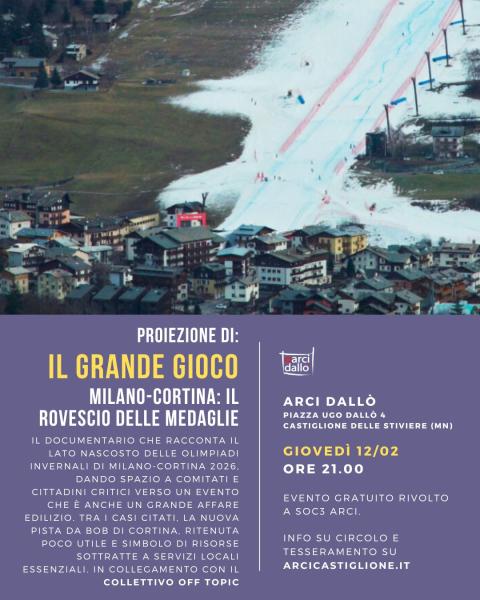 🎬 PROIEZIONE DOCUMENTARIO IL GRANDE GIOCO – Milano Cortina: il rovescio delle medaglie
