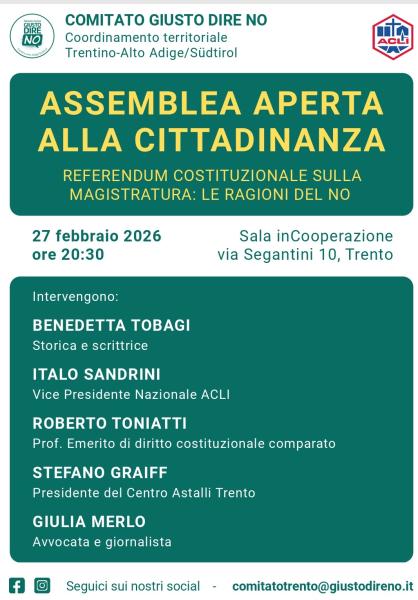 Assemblea aperta alla cittadinanza: referendum costituzionale sulla magistratura, le ragioni del no