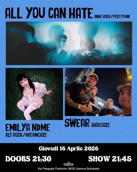 All you can hate (indie rock) + Emilya Ndme (alt rock) + Swear (shoegaze) 🦋🫀✨