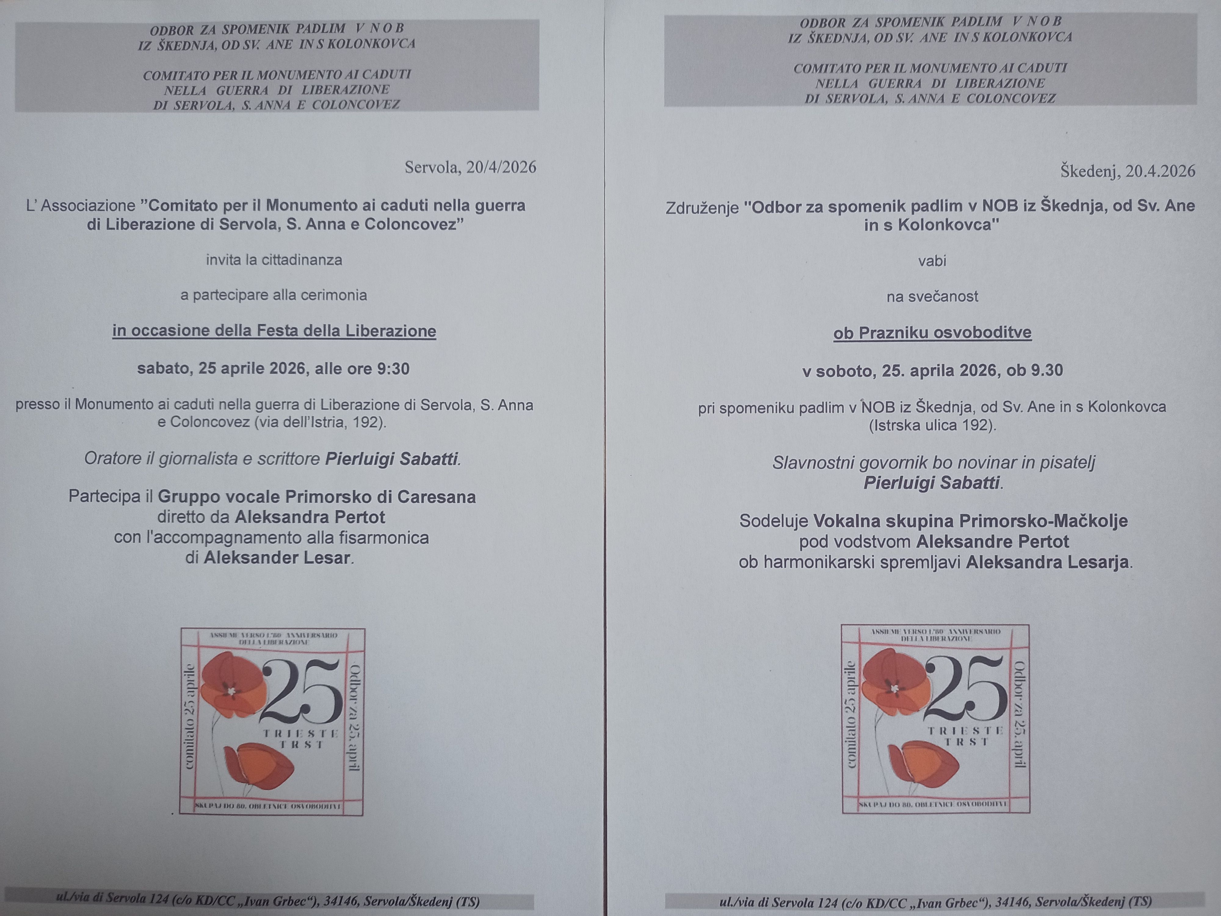 Cerimonia in occasione della Festa della Liberazione - Svečanost ob Prazniku osvoboditve