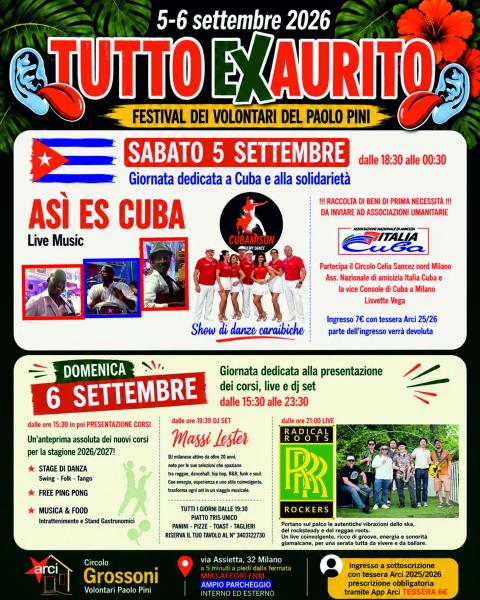 tutto EXaurito festival volontari del Paolo Pini sabato 5 e 6 settembre