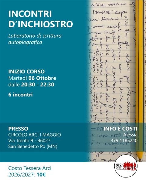 CORSO: "Incontri d'inchiostro" - Lab. di scrittura autobiografica