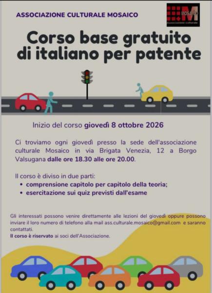 Corso base gratuito di italiano per patente