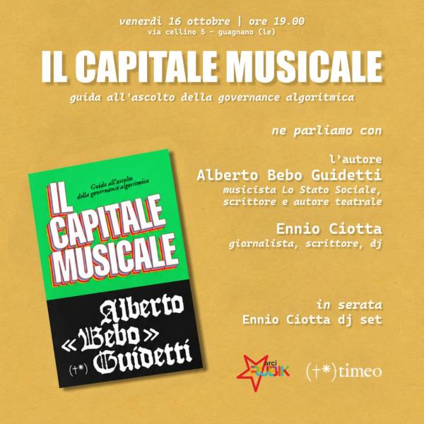 Presentazione del libro "Il capitale musicale. Guida all'ascolto della governance algoritmica" di Alberto «Bebo» Guidetti