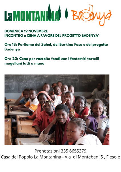 DOMENICA 19 NOVEMBRE - INCONTRO e CENA A FAVORE DEL PROGETTO BADENYA’
