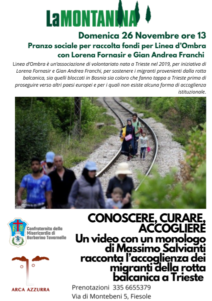 Domenica 26 Novembre ore 13 - Pranzo e incontro con Linea d'Ombra - Migranti sulla rotta balcanica