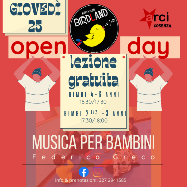 MUSICA PER BAMBINI *OPEN DAY* 2 e 1/2 - 3 anni a cura di FEDERICA GRECO