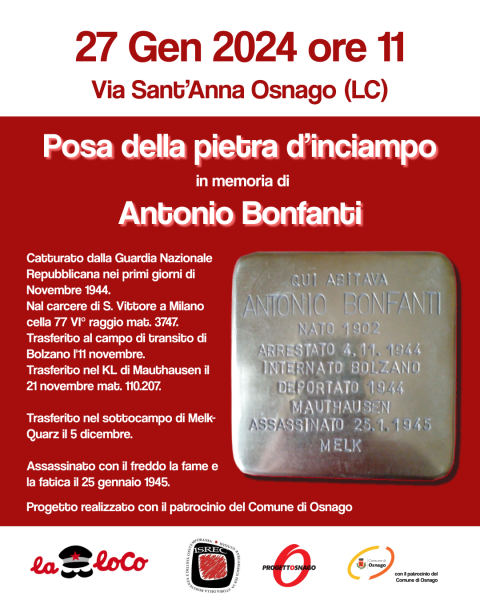Posa della Pietra d'Inciampo in memoria di Antonio Bonfanti