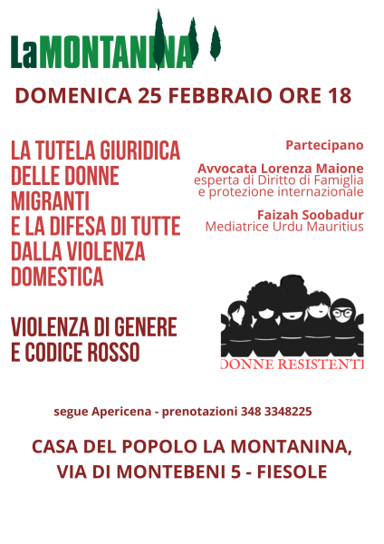 Domenica 25 Febbraio ore 18 Per il ciclo "Donne Resistenti" incontriamo l’avvocata Lorenza Maione sul tema “La tutela giuridica delle donne migranti “