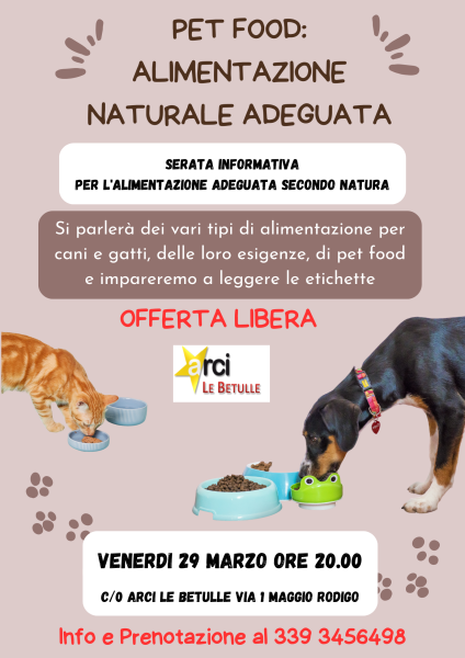 Pet Food:  Alimentazione naturale adeguata