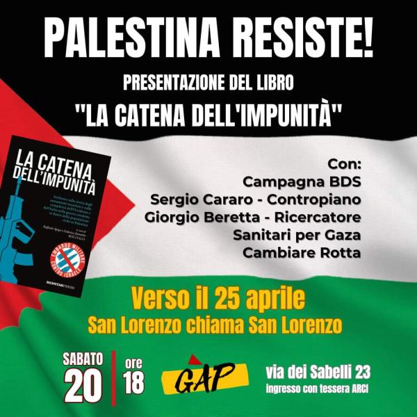 “La Palestina Resiste!”, presentazione del libro “La catena dell’impunità".