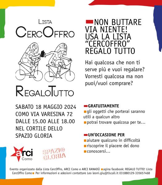 18 maggio/ Regalo tutto! Scambio gratuito di beni