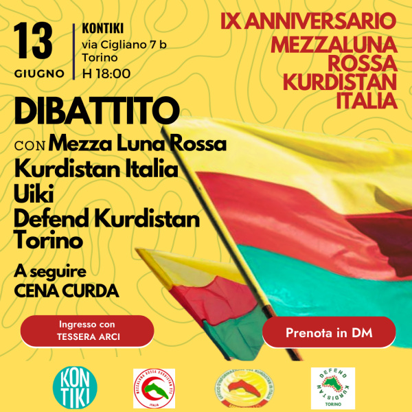 DIBATTITO E CENA SOLIDALE CON MEZZA LUNA ROSSA KURDISTAN ITALIA
