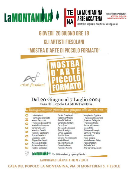 Casa del Popolo La Montanina - ArteAccatena - Giovedì 20 Giugno ore 18 espongono gli Artisti Fiesolani.