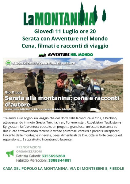 Giovedì 11 Luglio ore 20: una serata con cena con Avventure nel Mondo