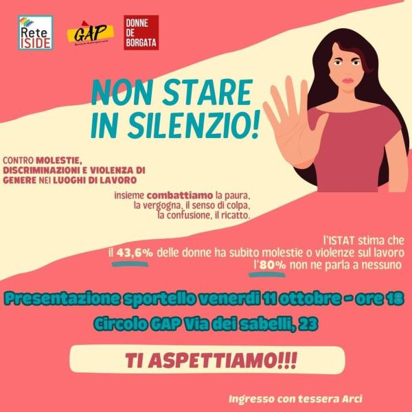 Presentazione dello sportello contro violenza di genere, molestie e discriminazioni sul posto di lavoro