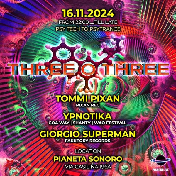"𝗧𝗵𝗿𝗲𝗲 𝗢 𝗧𝗵𝗿𝗲𝗲" Psytrance Party in Rome + Body painting explosion by Mela & Daphne