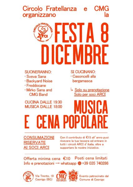 Festa 8 dicembre - musica e cena popolare